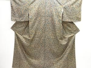 未使用品　草花模様手織り紬着物